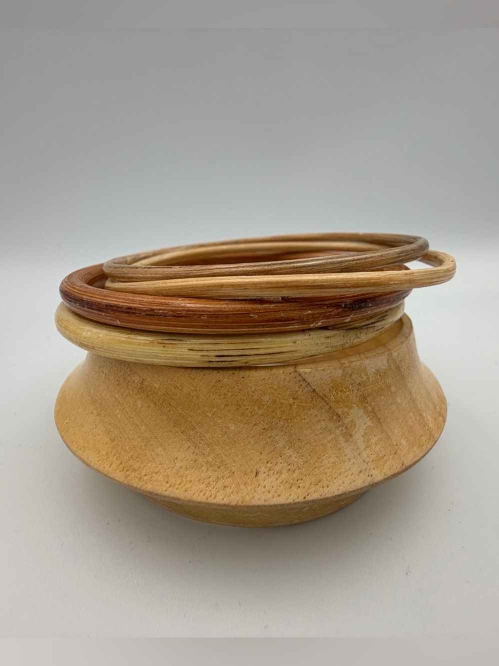 Stackable Natural Wood Bangle Bracelet Set - Brown